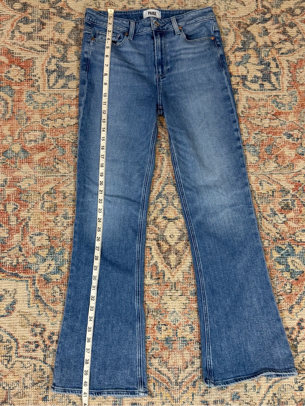 PAIGE Laurel Canyon Jeans 29 High Rise Flare Bootcut Medium Wash Stretch Denim - Picture 9 of 12